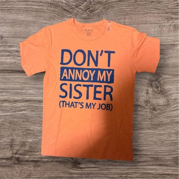 NWOT Childrens Place Boys Orange Graphic T-Shirt with Blue Text - Picture 1 of 1